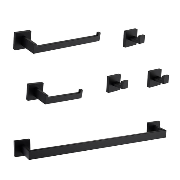 JERFIT 6-Piece Matte Black Bathroom Hardware Set, Stainless Steel Modern Bathroom Accessories Kit with Towel Bar, Towel Ring, Robe Hook, Toilet Paper Holder, Easy Mount for Bath, Kitchen, Living Room