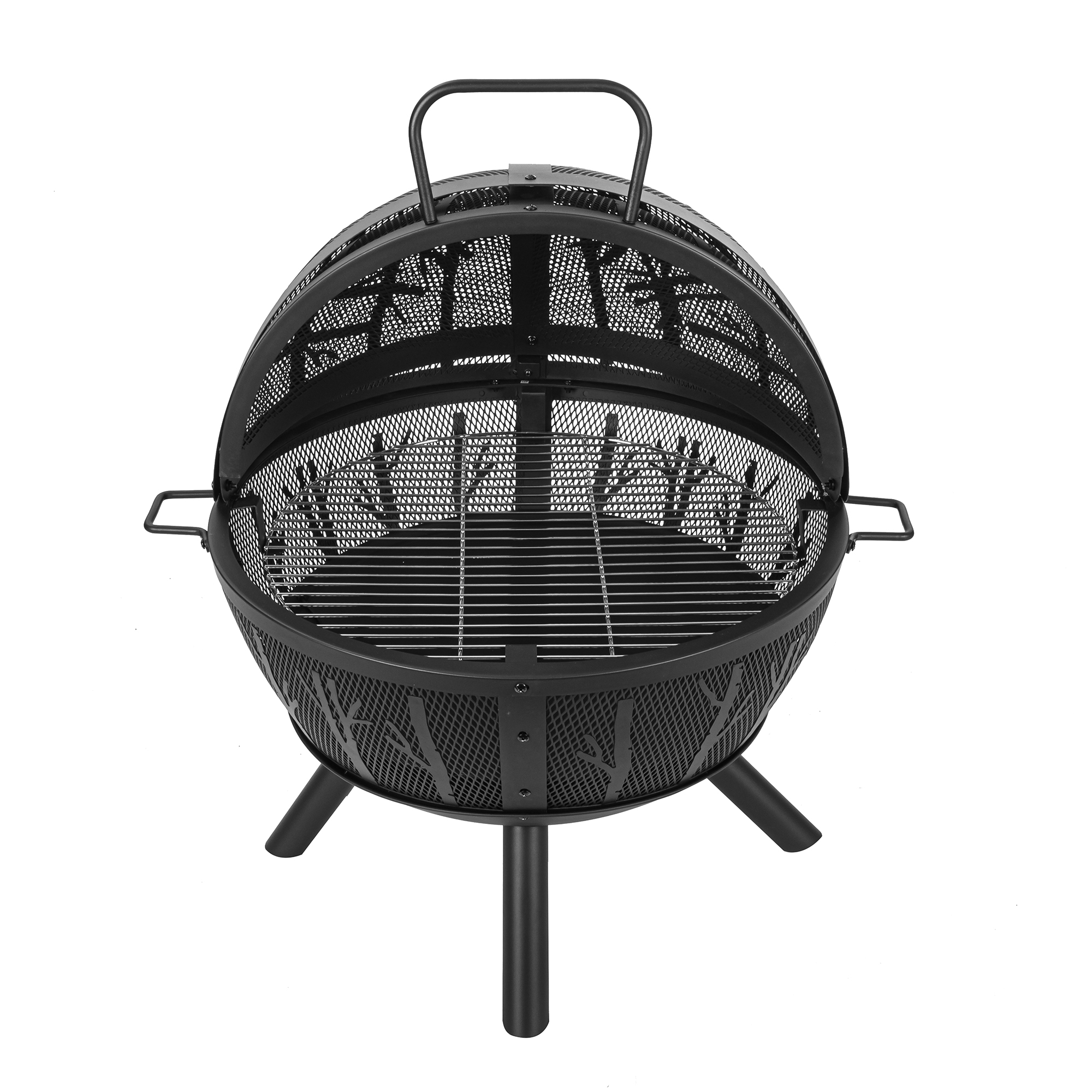 MistMo 35 inch Metal Ball Outdoor Fire Pit with Grill for Outside Patio Bonfire