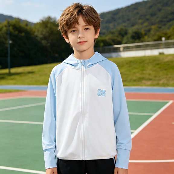 Sun Hoodie for Kids Lightweight Breathable UPF50 Outdoor Sports Jacket Girls Boys Summer WearBlue4-5 Years