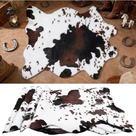 4 Pcs 19.3" W x 23.6" L Faux Cowhide Rug Cow Pattern Rug Faux Animal Area Carpet Farmhouse Rustic Home Decor Table Centerpieces for Living Room Bedroom Cowboy Party