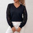 thumbnail image 5 of FRSASU Women's Cropped Sweaters V-Neck Long Sleeve Lightweight Soft Crochet Casual Pullover Knit Sweater Tops Black, 5 of 8