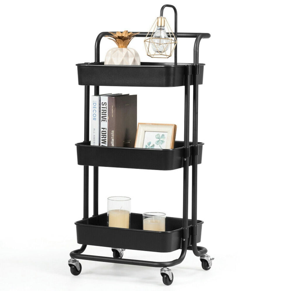 Finihen Rolling Cart, Kitchen Island Cart, 3-Tier Utility Cart Storage Rolling Cart with Casters, for Kitchen, Dining Room, Black Finihen Rolling Cart, Kitchen Island Cart, 3-Tier Utility Cart Storage Rolling Cart with Casters, for Kitchen, Dining Room, Black