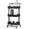 thumbnail image 2 of Topcobe 3-Tier Utility Cart Storage Rolling Cart with Casters, Portable Kitchen Island, Kitchen Carts on Wheels, Black, 2 of 10
