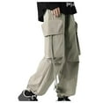 thumbnail image 3 of BXINGOHAI Fashion Cotton Cargo Pants For Men Comfy Breathable Hiking Taper Pants Outdoor Sport Work Pants With 6 Pocket Drawstring Casual Solid Workout Bottoms fall savings Khaki,XL, 3 of 4