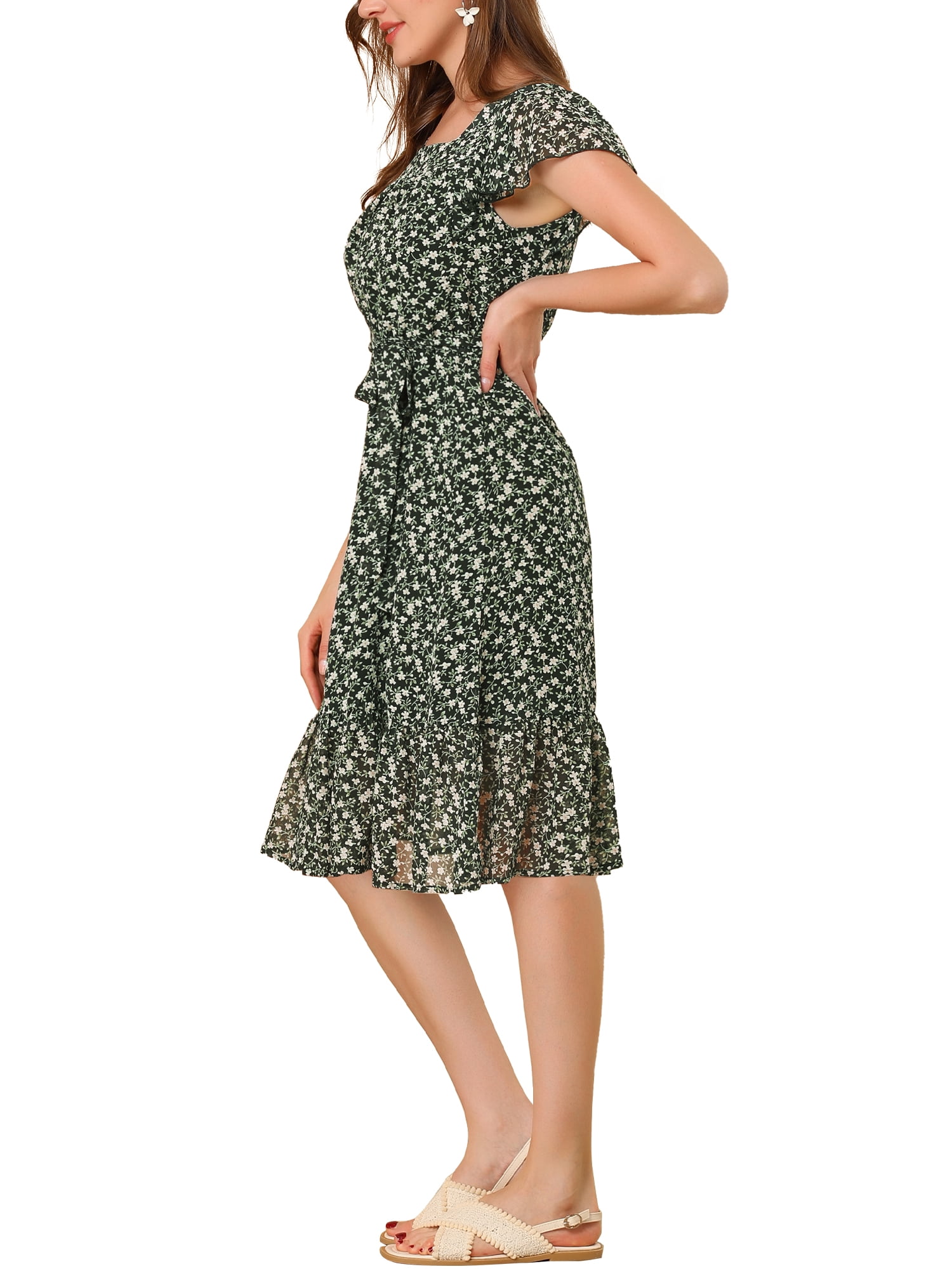 DARING DIVA Square Neck Flutter Sleeve A-Line Midi Dress XL Black