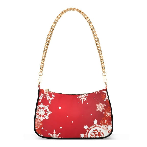 Womens Chain Shoulder Bag Christmas Snowflakes Classic Tote Handbags Fashion Clutch Hobo Purse with Zipper for Travel Casual