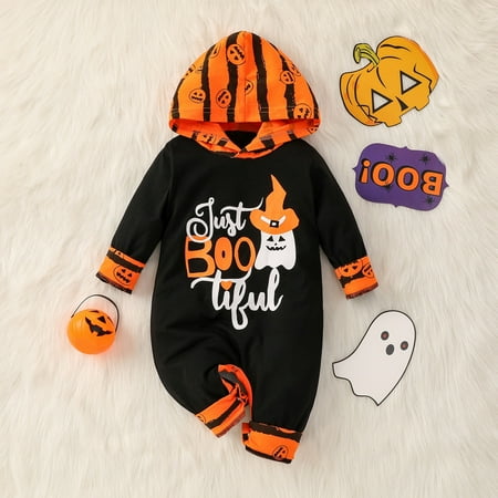 

BTJX Baby Boys Girls Hooded Romper Outfits Long Sleeve Pumpkin Jumpsuit Outfits Clothes