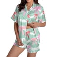 thumbnail image 2 of Pyjama pour Femmes en Satin Imprimé Graphique, Mignon, Tenue de Nuit, Boutons, Hauts à Manches Courtes, Ensembles de Shorts, 2 of 5
