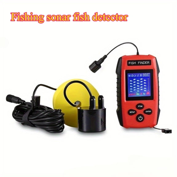 Portable wired sonar fish detector with 45 ° wide range detection for lakes and sea fishing, dual sensors with red ABS material for fishing and finding fish