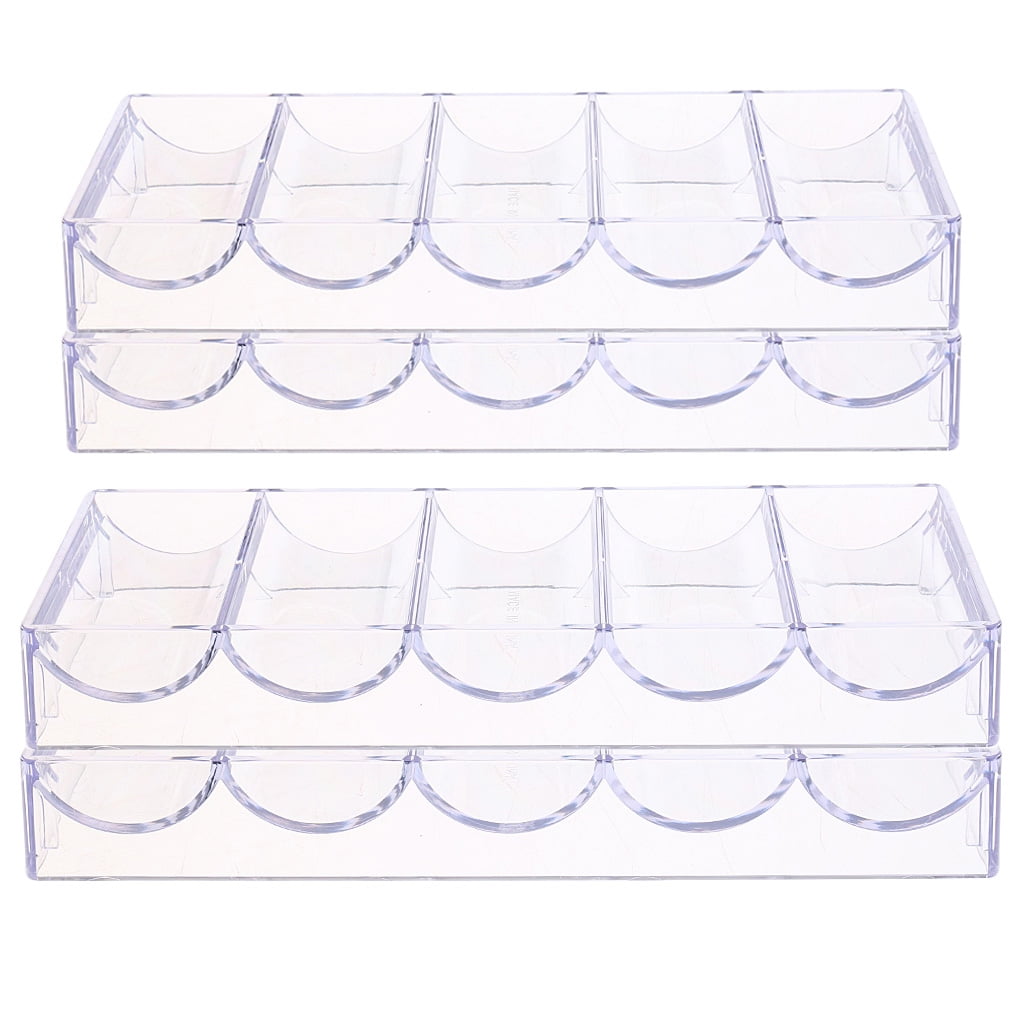 4Pcs Clear Acrylic Poker Chips Storage Tray Case Box Pallet Stackable No Lid 
