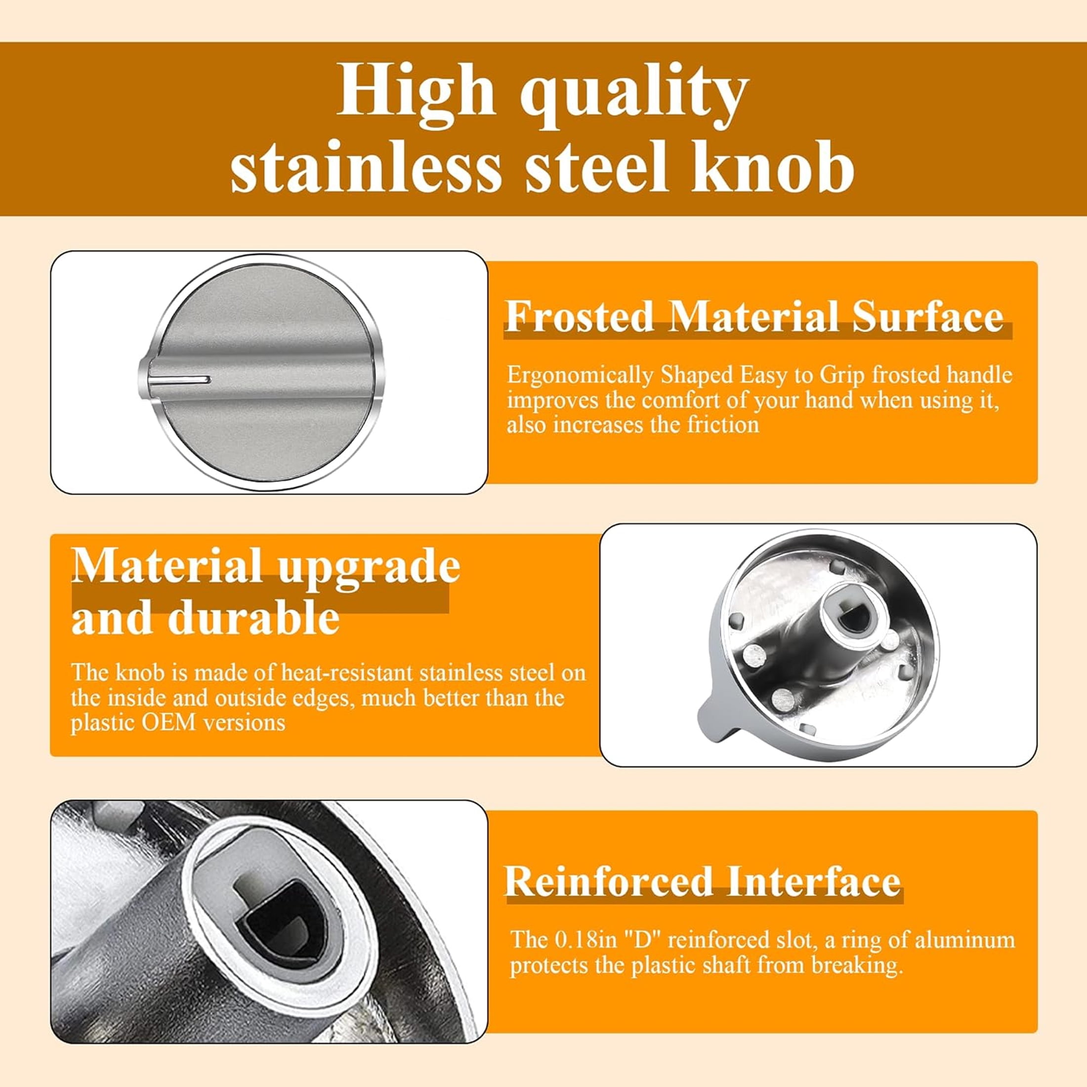 5 Pcs W10594481 Stainless Steel Cooker Stove Control Knob Compatible with Whirlpool Stoves/Ranges