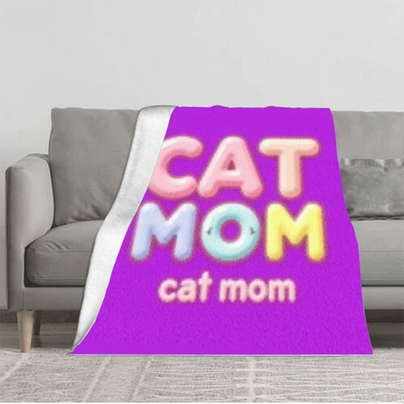Durable Soft & Warm Flannel Blanket - Cozy Pastel Cat Mom Design for Sofa Travel Bed & Chair - Perfect for Cat Lovers