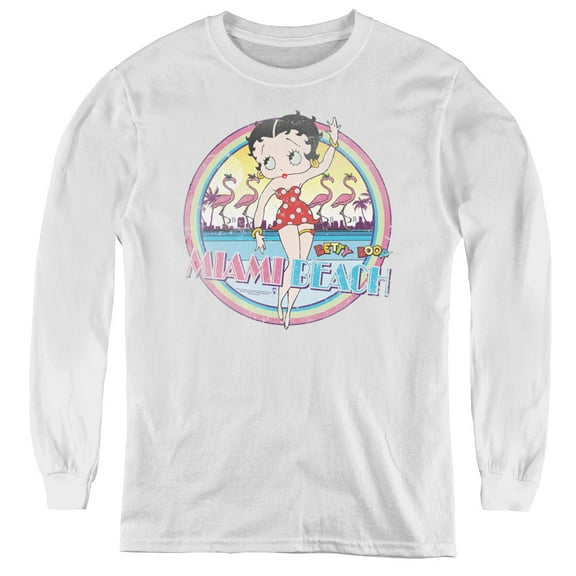 Betty Boop Miami Beach Youth Long Sleeve T-Shirt Tee White