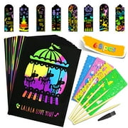 RACPNEL Scratch Art for Kids, Rainbow Scratch Paper Art Set for Kids & Toddlers, Black Scratch Off Arts and Crafts Set with 8 Bookmarks, Supplies for Children Party Games, DIY Gift for Boys and G