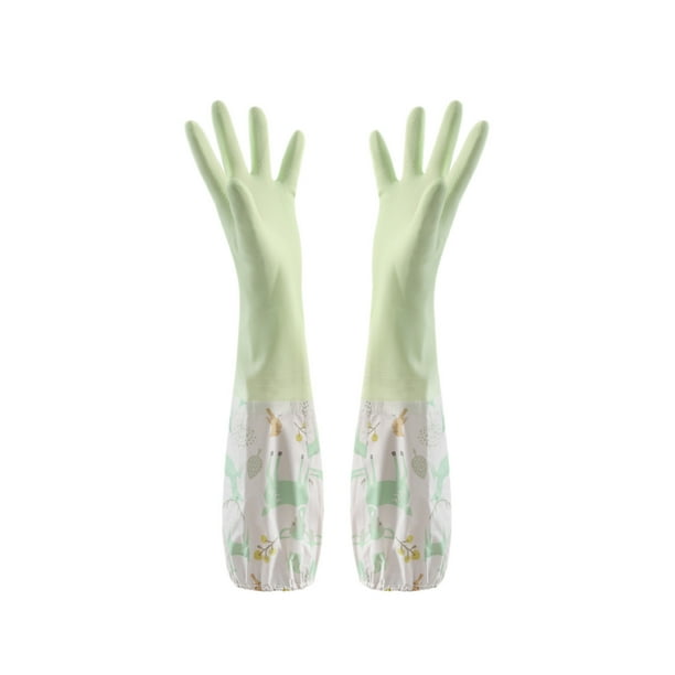 Pisexur Batería de cocina Guantes de látex de goma impermeables para lavavajillas, 2 pares, puños medianos y largos, forro aterciopelado, guantes de limpieza para el para la cocina del hogar