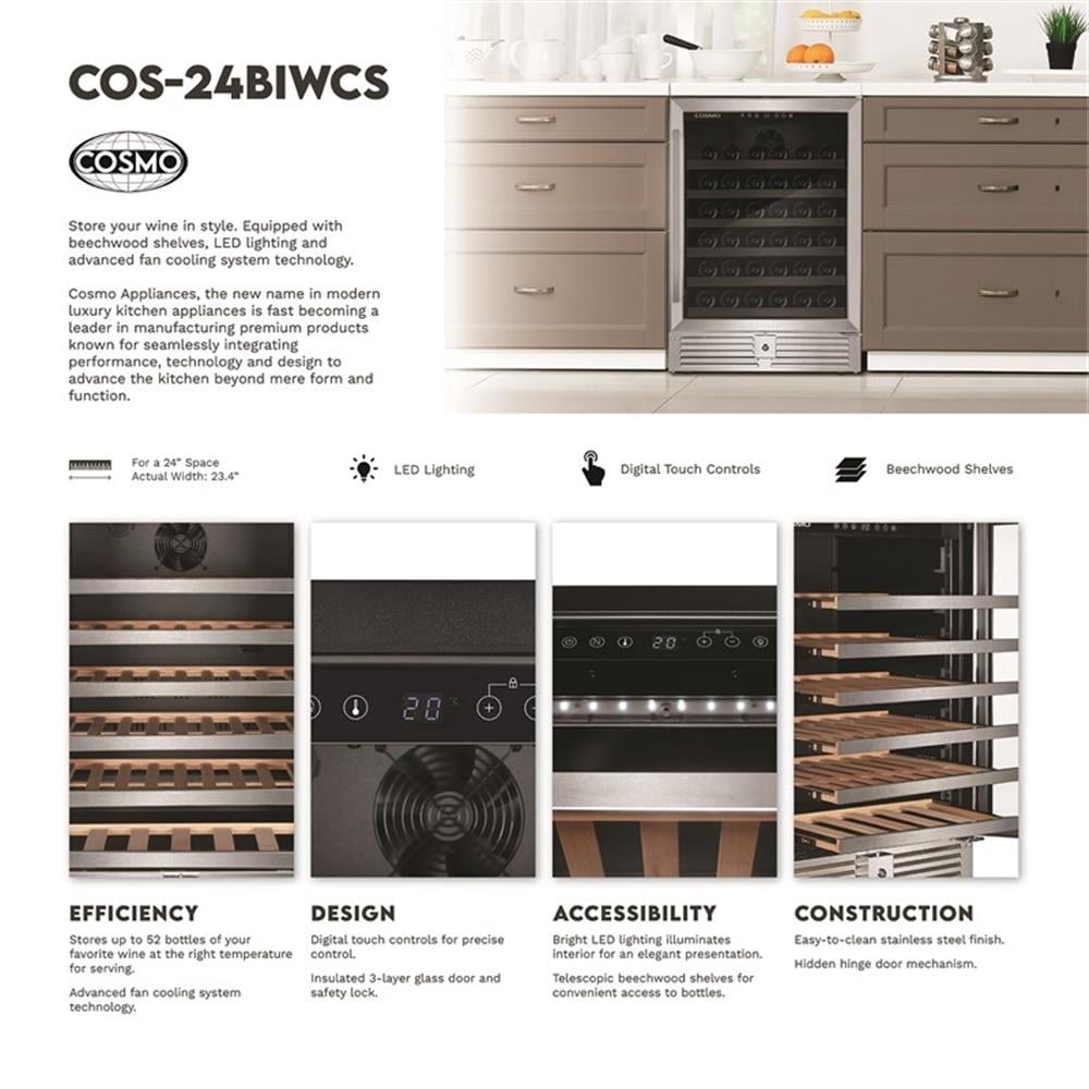 Pemberly Row 48-Bottle Single-Zone Stainless Steel Freestanding Wine Cooler