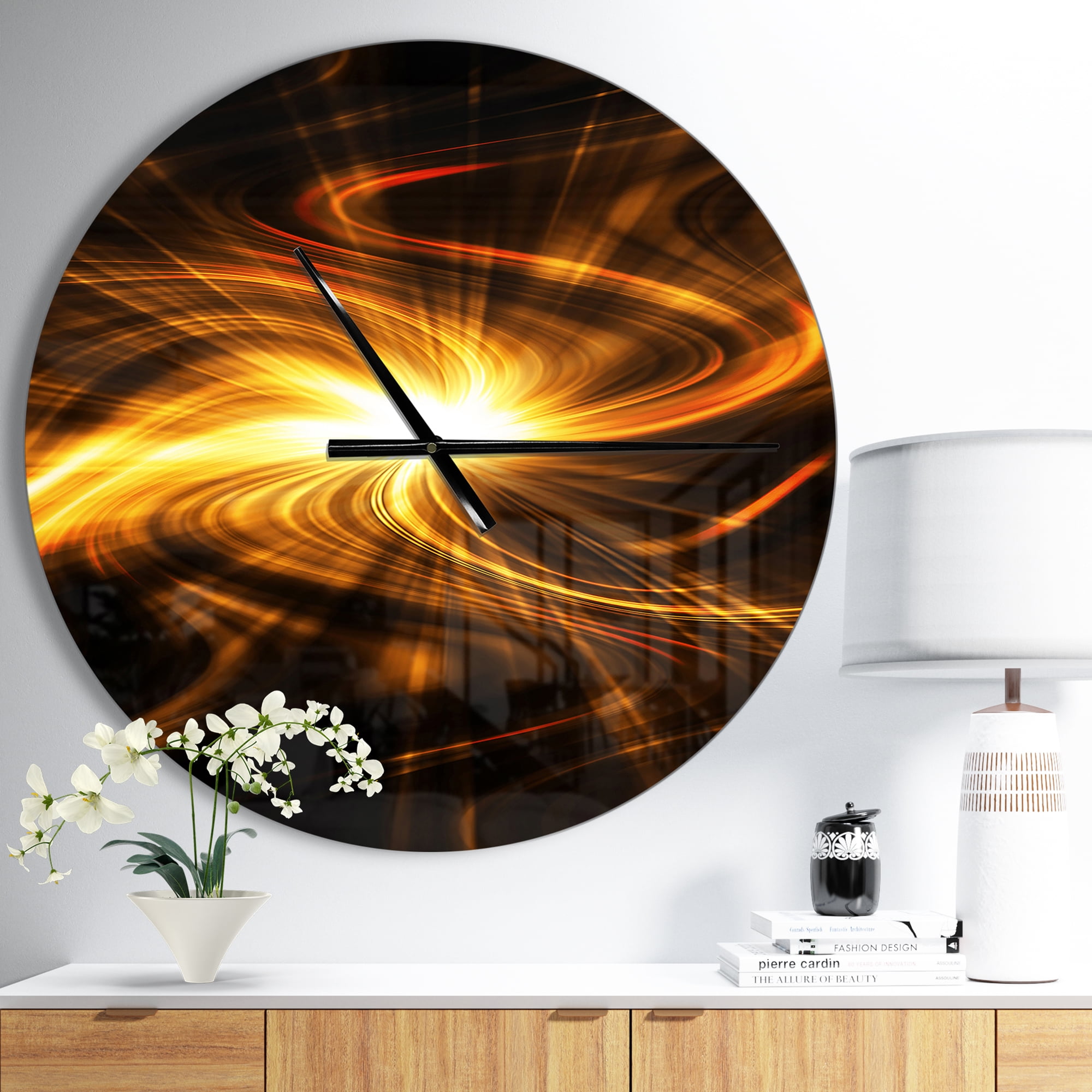 Designart 'Explosion of Fire in Black ' Modern wall clock
