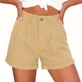 thumbnail image 2 of Horkkom Linen Shorts for Women Button Zipper Elastic Waist Shorts Summer Vacation Casual Shorts with Pockets L, 2 of 8