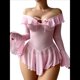 thumbnail image 3 of Vestido de Fiesta de Verano con Corsé de Dos Piezas para Mujer, Hombros Descubiertos, Mangas Acampanadas, Cordones y Transparencias Rosa M, 3 of 8