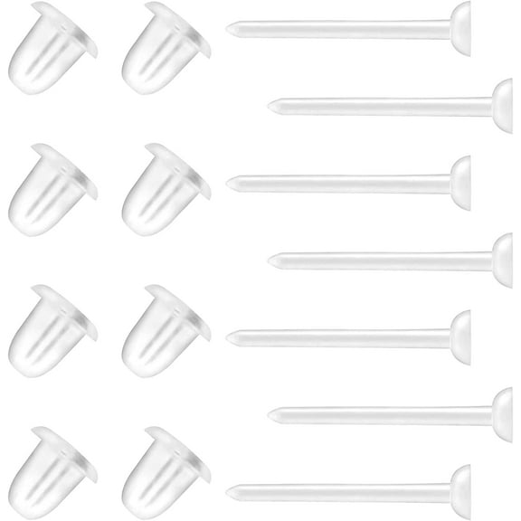Clear Earrings For Sports, 400Pcs 18g Plastic Earrings For Sensitive Ears, Clear Stud Earrings for Work with Solid Plastic Posts and Soft Rubber Earring Backs in 2 Organizer Box