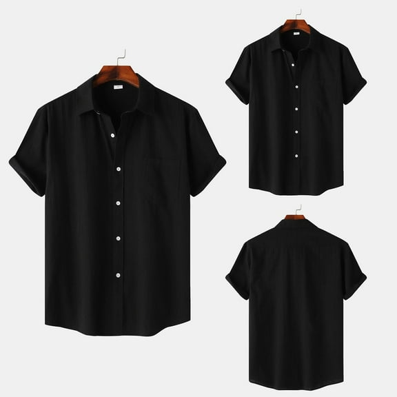 ZZHZGZ Late July Black T Shirts for Men Pack Male Solid Color Jacquard Striped Shirt Pure Short Sleeve Lapel Button down Shirt 4Th of July Mens Denim Shirts S