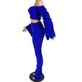 thumbnail image 4 of Tejiojio Fall Clearance Two-Piece Solid Women Off Shoulder Fold Shirring Short Top + Long Pants Set Suit, 4 of 5
