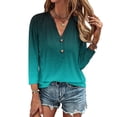 thumbnail image 1 of AOOCHASLIY Ladies' Clothes Clearances Womens 3/4 Sleeve V Neck Buttons Tee Gradient Color Blouse Loose Fit Tshirts Fall Tunic, 1 of 5
