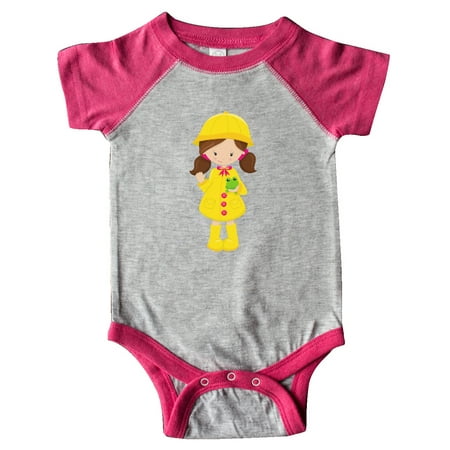 

Inktastic Girl With Brown Hair Yellow Raincoat Frog Gift Baby Girl Bodysuit