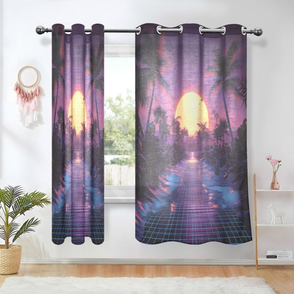 Yayeee Window Curtains Light Filtering 63"x42" Grommet Panel Pair Home Living Room Decor, Blue Neon Road