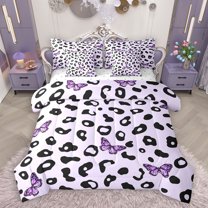 Homewish Abstract Cheetah 7-Piece King Bedding Set,Butterflies,Purple Black,Luxury Reversible