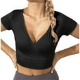 thumbnail image 2 of HLONK Womens Short Sleeve Deep V Neck Sports Crop Top Quick-Drying Shirts Yoga Fitness Casual T-Shirt （M）, 2 of 5