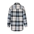 thumbnail image 4 of YODETEY Plaid Flannel Shackets for Women, Long Sleeve Button Down Chest Pocketed Shirts Jacket Coats, Light Blue Women's XXL, 4 of 5