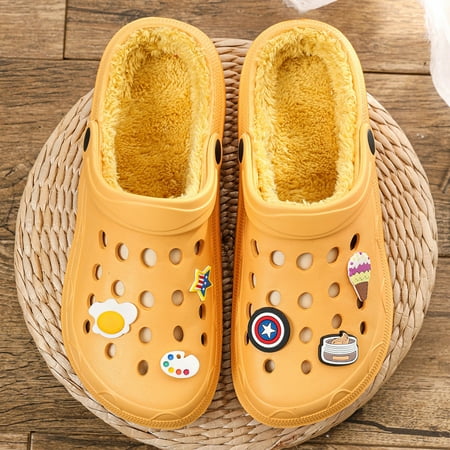 

TIMPCV Unisex Classic Lined Clogs | Plush Slippers orange (with shoe flower) 38