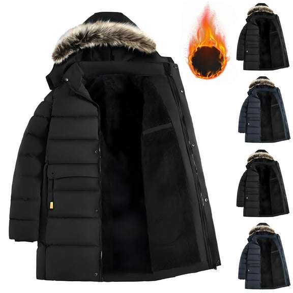 Zpanxa Men's Quilted Hooded Jacket Thickened with Cargo Pockets Long Sleeve Insulated Outdoor Coat for Winter Casual Wear