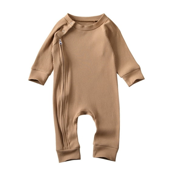Qmyliery Boys Girls Rompers, Infant Baby Long-Sleeved Bodysuit, Uni Side Zipper Up Jumpsuit