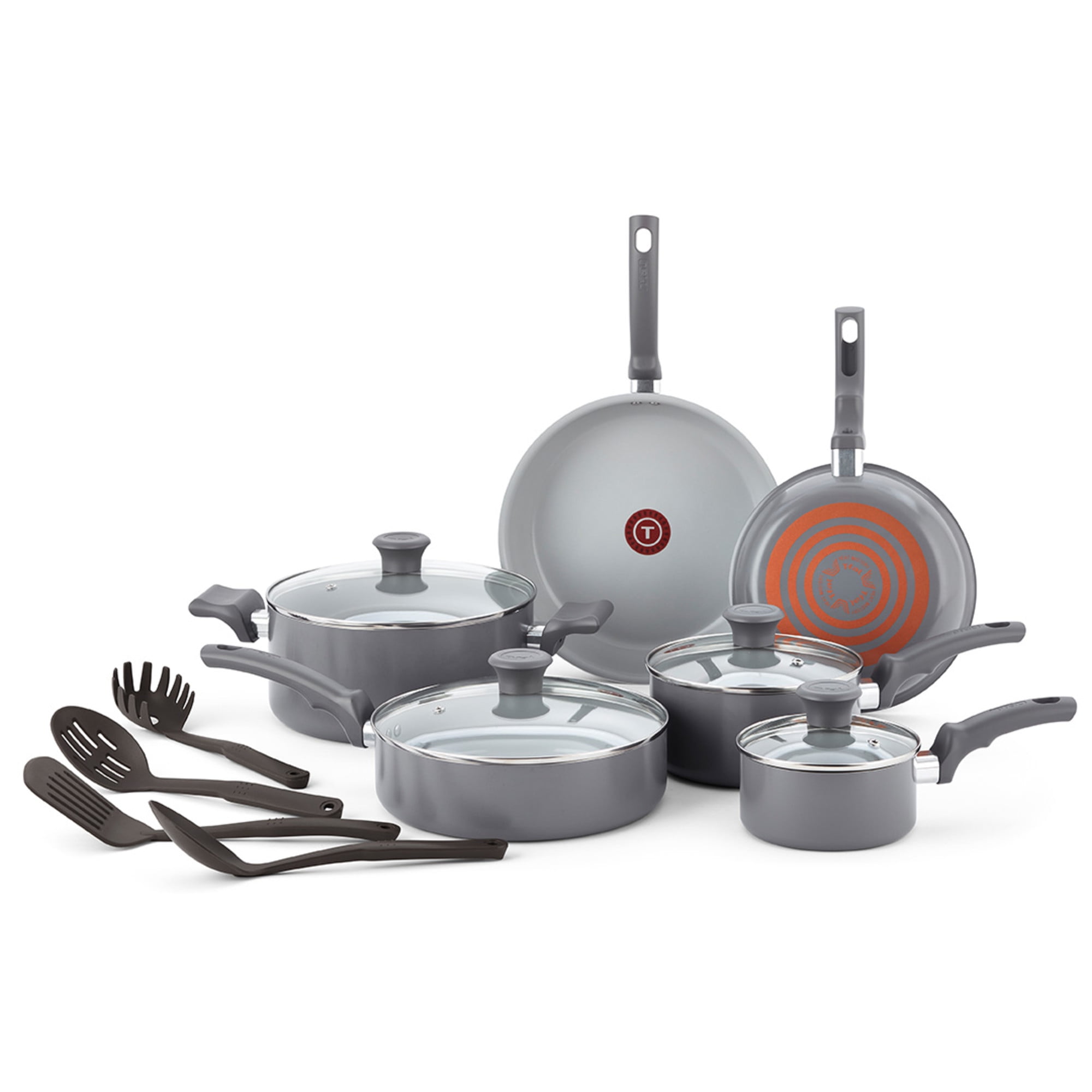 T-fal Fresh Ceramic Nonstick Cookware Set, Recycled Aluminum, 14 piece, Dishwasher Safe