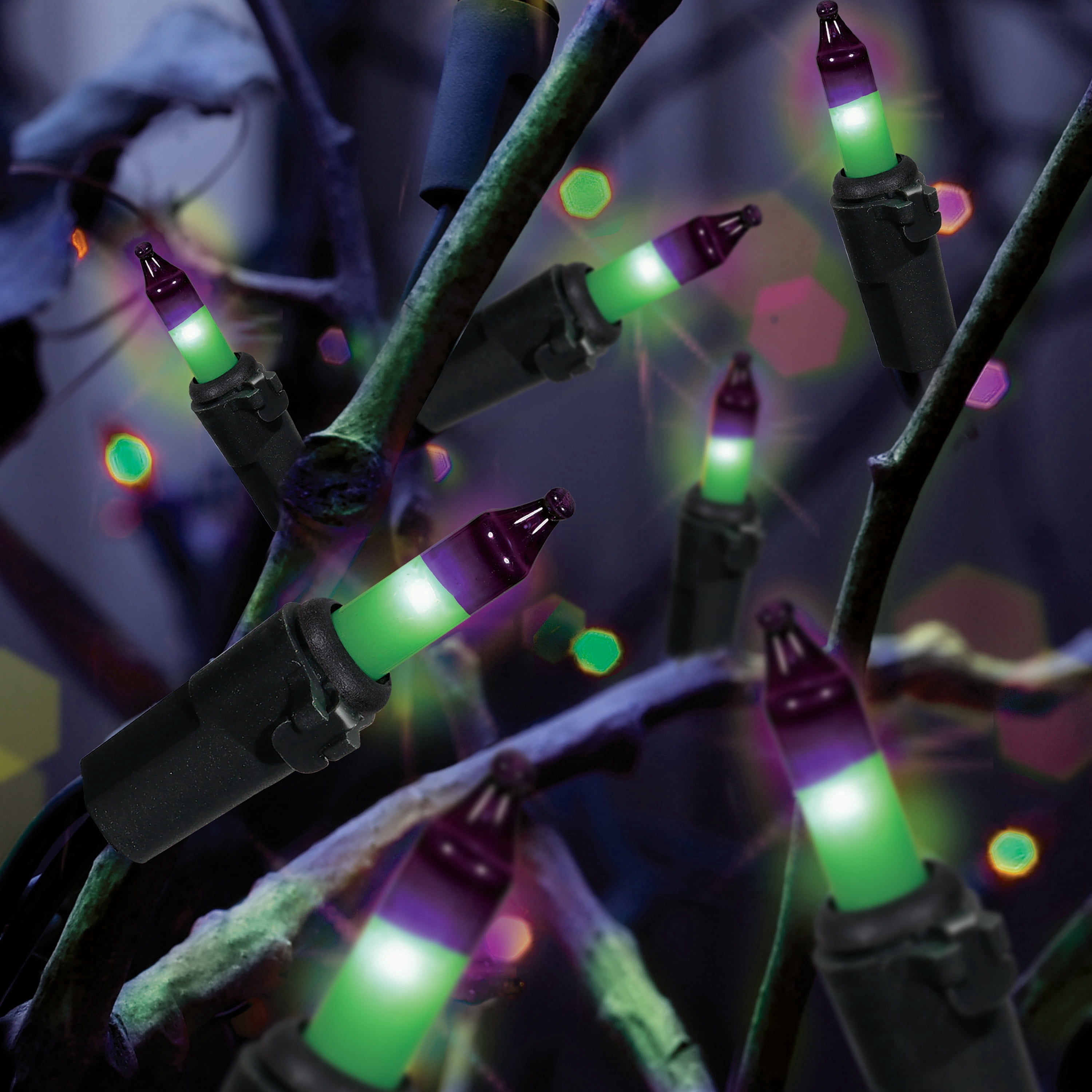 Indoor/Outdoor 50-Count LED Double String Lights, Purple and Green, 9.5', Halloween by Way To Celebrate