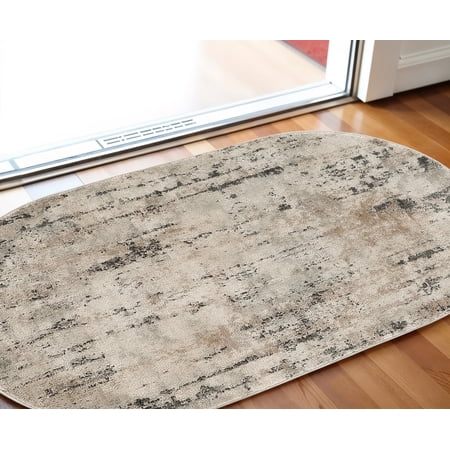3' X 5' Beige and Gray Abstract Power Loom Area Rug