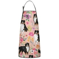 Bernese Mountain Dogs with Pioneer Flower Apron-Garden Aprons for Women with Pockets-Cotton Linen Waterproof Kitchen Cooking Gardening Aprons Adjustable for Kitchen,Cooking,BBQ and Salon 33x27 Inch