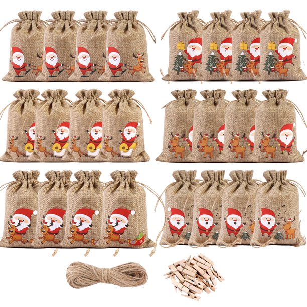 Set Cuenta Regresiva 24 Días Piezas Tela Navidad Bolsas Regalo Adviento