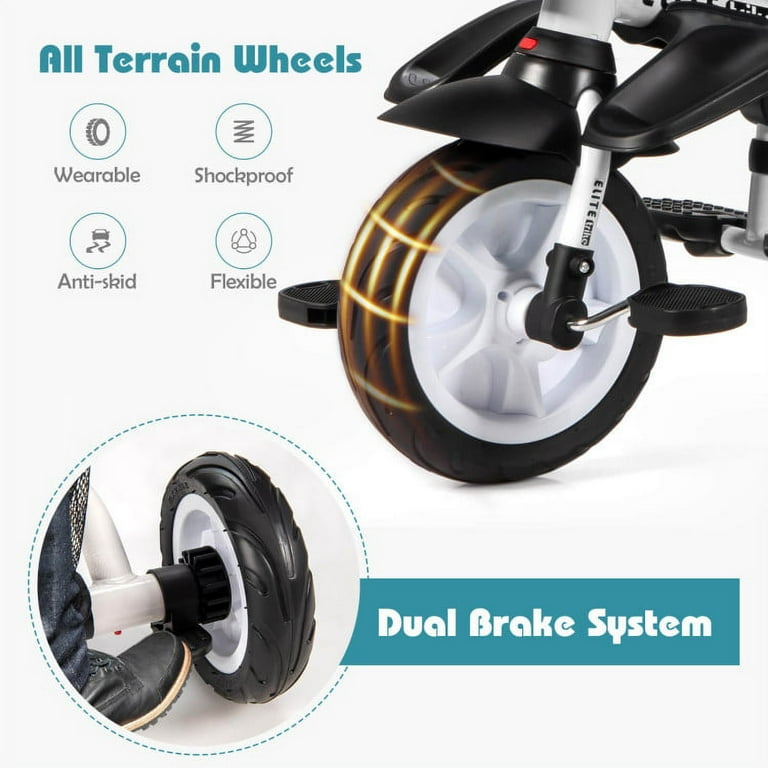 Baby Trike 7 in 1 Folding Toddler Bike Kids Stroller Tricycle with Adjustable Push Handle Removable Canopy Safety Harness Push Bike for Toddlers