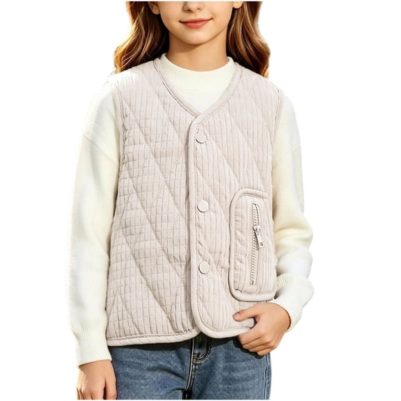 ATOGUTA Winter Vest Girls Sleeveless Outerwear Button Jacket Fall Winter Warm Coat Beige