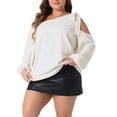 thumbnail image 4 of Agnes Orinda Women's Plus Size Cold Shoulder Tie Long Sleeve Blouses Casual T-Shirt Tee Tops 3X Beige, 4 of 6