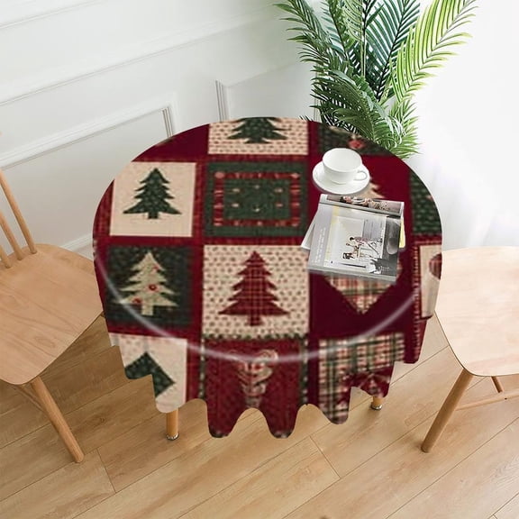 RKSupls 60 Inch Round Tablecloth, Plaid Christmas Quilt Premium Polyester Straight Edge Wrinkle Resistant Washable Table Cover for Party Home Dining Decor