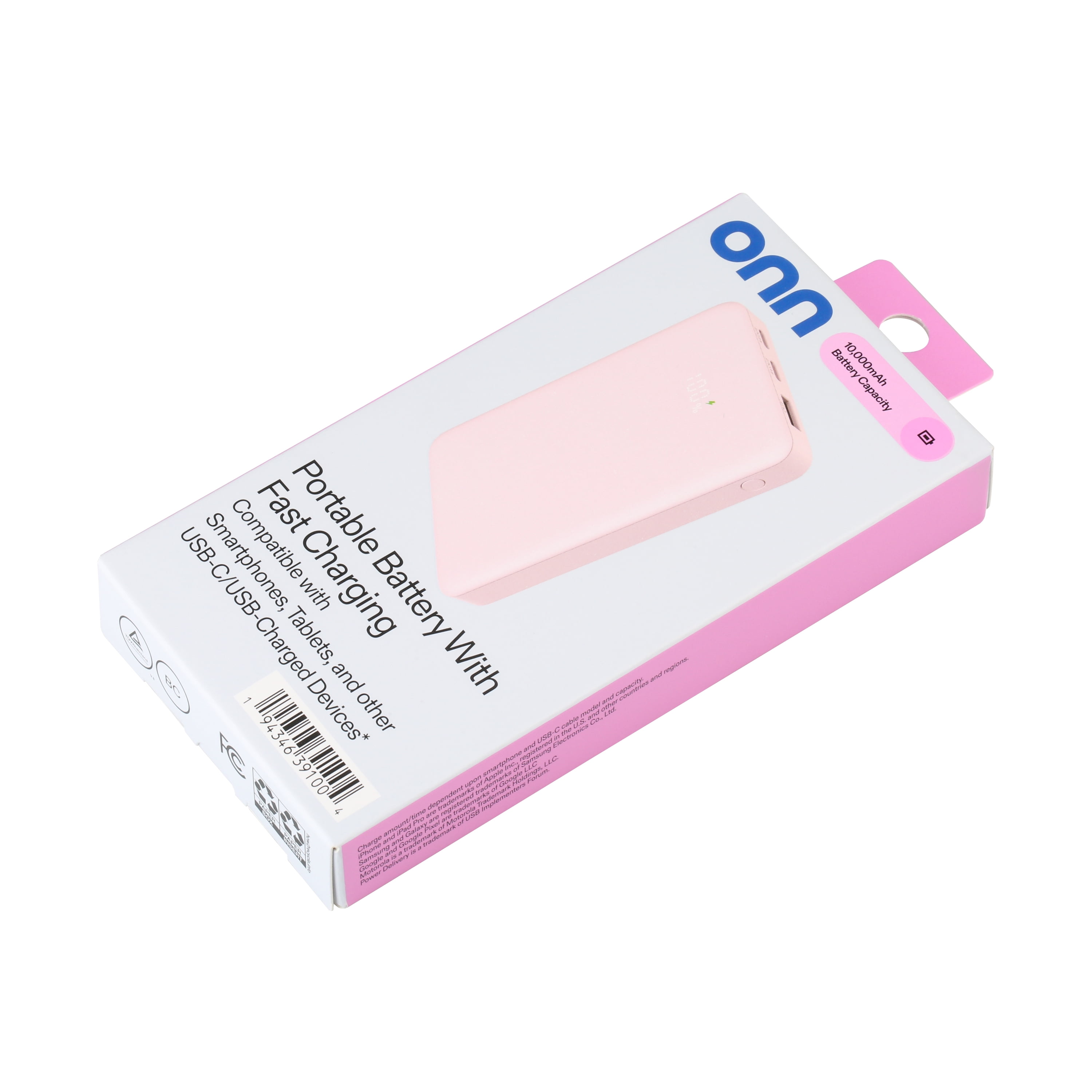 (5 pack) onn 10,000 mAh Portable Power Bank with Fast Charging Output (20W), Dual USB-C ports, USB port, LED Digital Display, Pink - Compatible with iPhone, iPad, AirPods, Samsung Galaxy, Note, Pixel & More