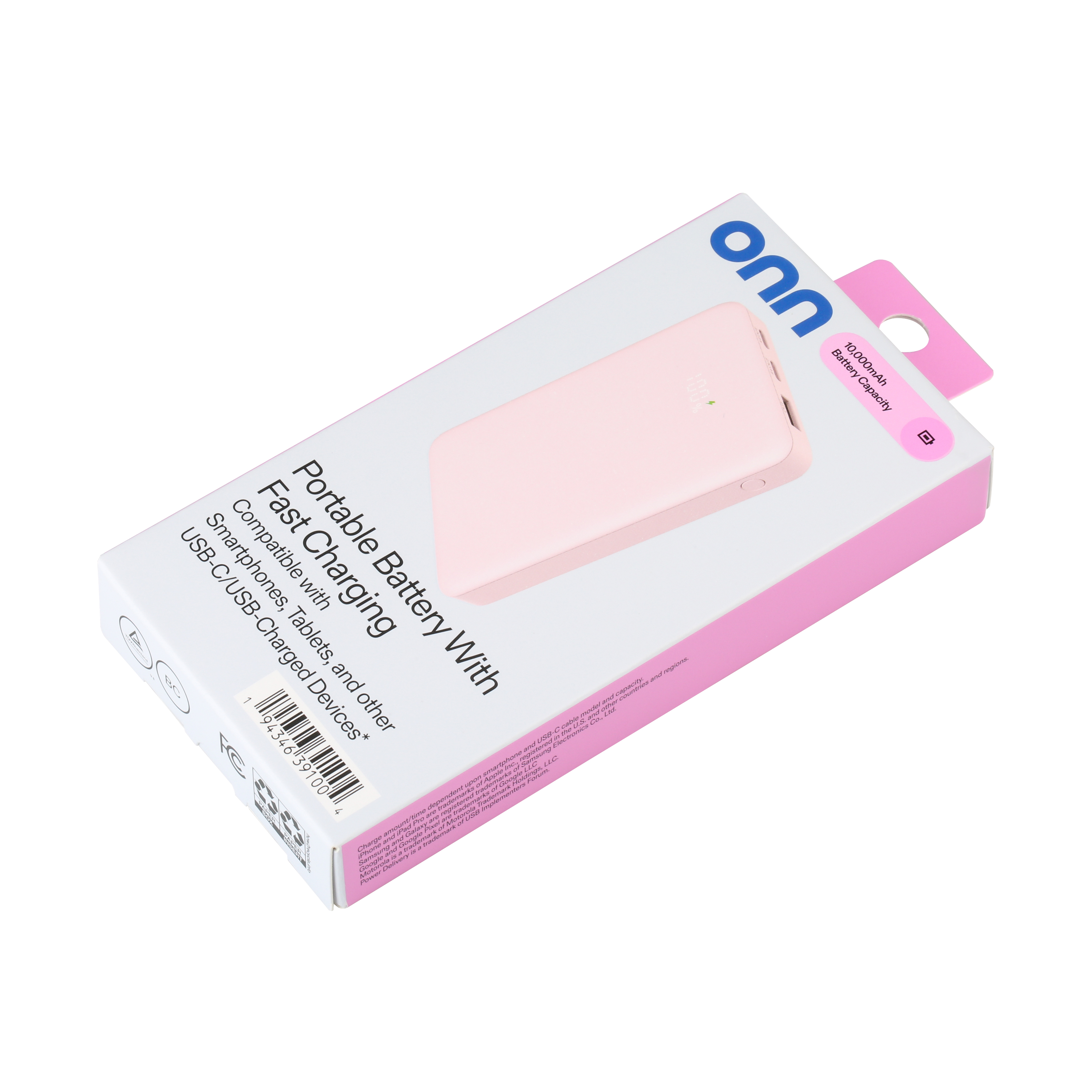 Batería portátil onn de 10,000 mAh con salida de carga rápida (20W), doble puerto USB-C, puerto USB, pantalla digital LED, rosa - Compatible con iPhone, iPad, AirPods, Samsung Galaxy, Note, Pixel y más 4