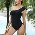 thumbnail image 2 of WREESH Womens One Piece Swimsuit One Shoulder Solid Color Swim Suits New Fashion Splicing Swimsuit Casual Bikini Swimsuit Sleeveless Bathing Suits Black, 2 of 9