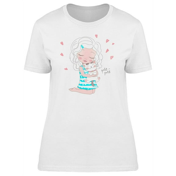Cute Girl With Kitten, Purr Purr T-Shirt Women -Image by Shutterstock, Female Medium