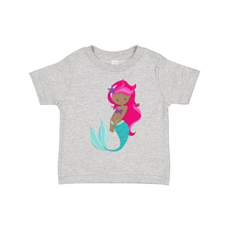 

Inktastic African American Mermaid Pink Hair Starfish Gift Toddler Toddler Girl T-Shirt