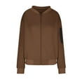 thumbnail image 3 of Hoodless Jackets Womens Zip Up Bomber Coats Jacquard Textured Zipped Pocket Long Sleeve Solid Casual Fall Outerwear (XL, Brown), 3 of 5